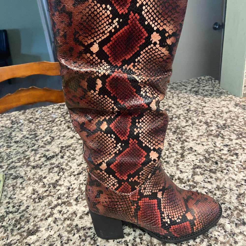 Faux snakeskin boots